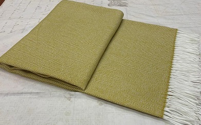 Плед Милан с бахромой Влади, белый-горчица-рап 2, В18