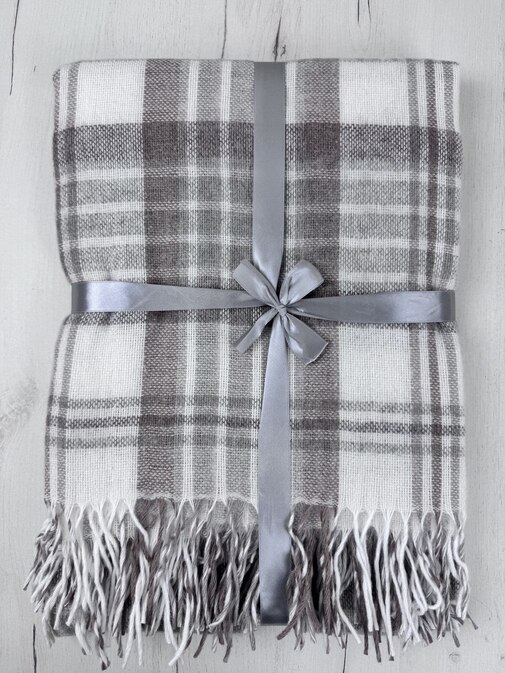 Плед Метро с бахромой Влади, белый-серый-коричневый, CANNY