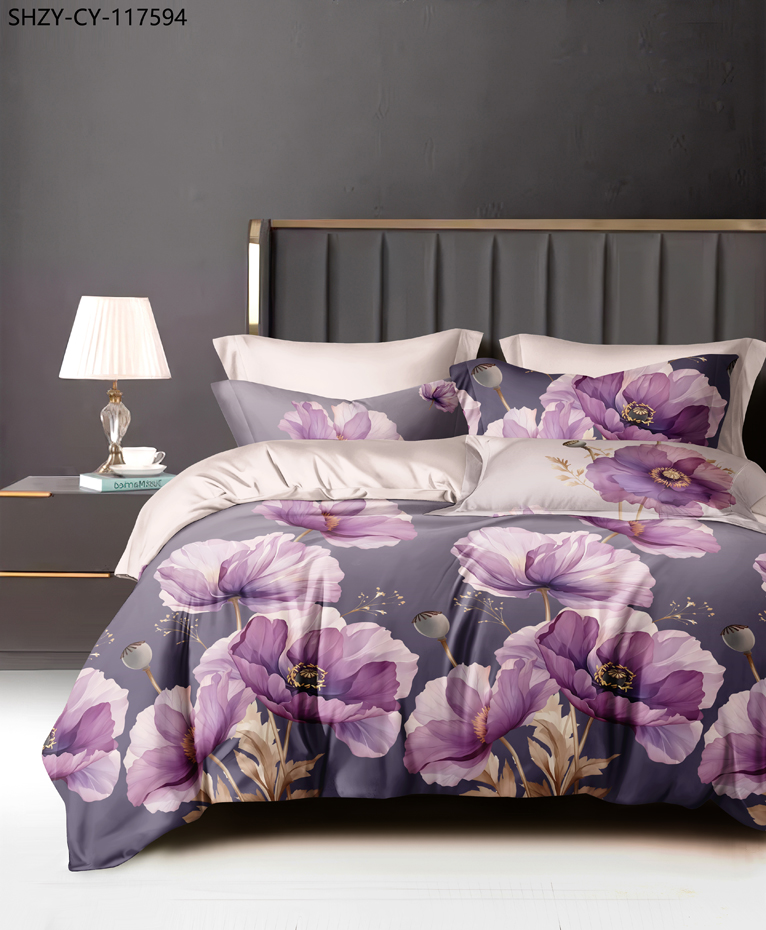 КПБ  сатин Темно-синяя коллекция с простыней на резинке (160*200*25) Стандарт Реноме<St-2636> 