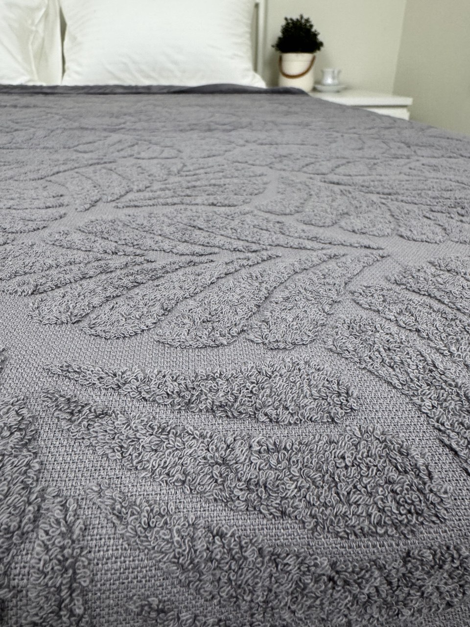 Покрывало махровое жаккардовое Пальма Узбекистан, серый
