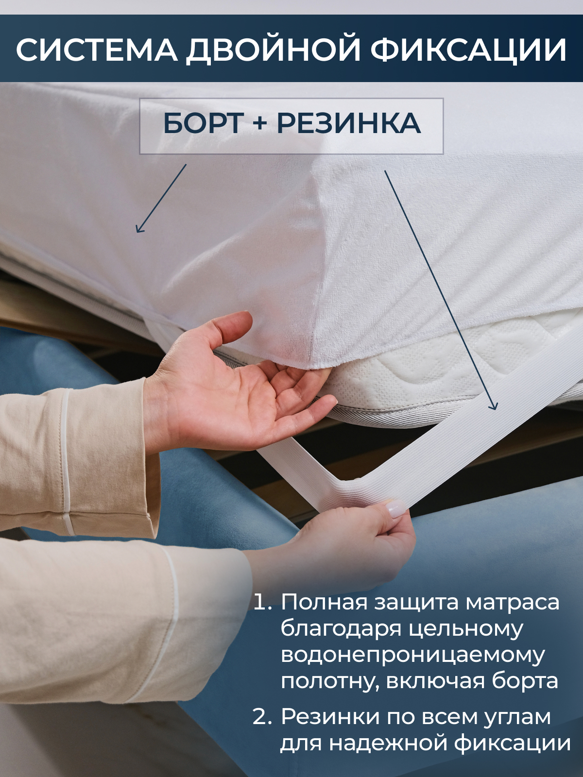 Наматрасник водонепроницаемый ДВОЙНАЯ фиксация Реноме