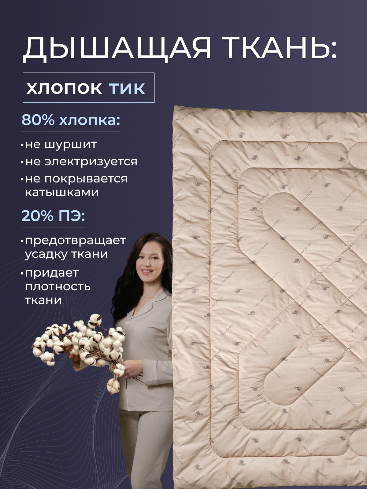 Одеяло верблюжья шерсть  тик  Реноме