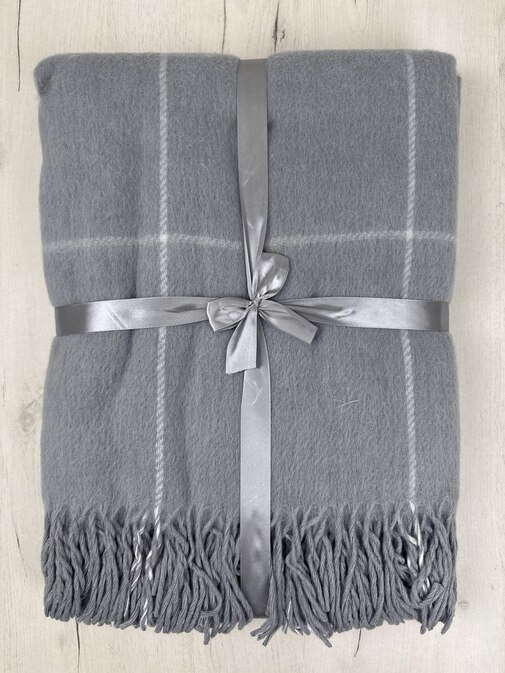 Плед Осло с бахромой Влади, белый/ светло-серый, BATTLE