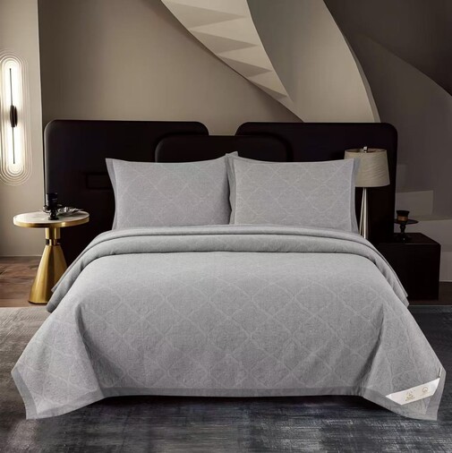 Покрывало муслиновое с наволочками -2шт Ретро-Уют, KLCG-017, светло-серый