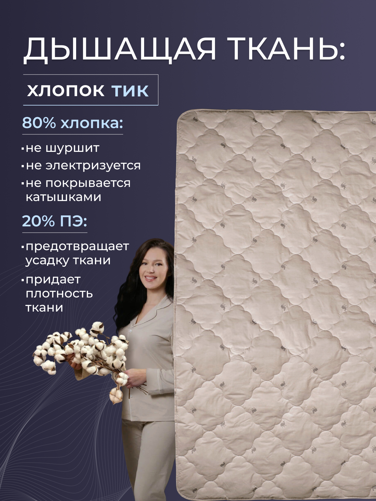 Одеяло верблюжья шерсть  тик  Реноме