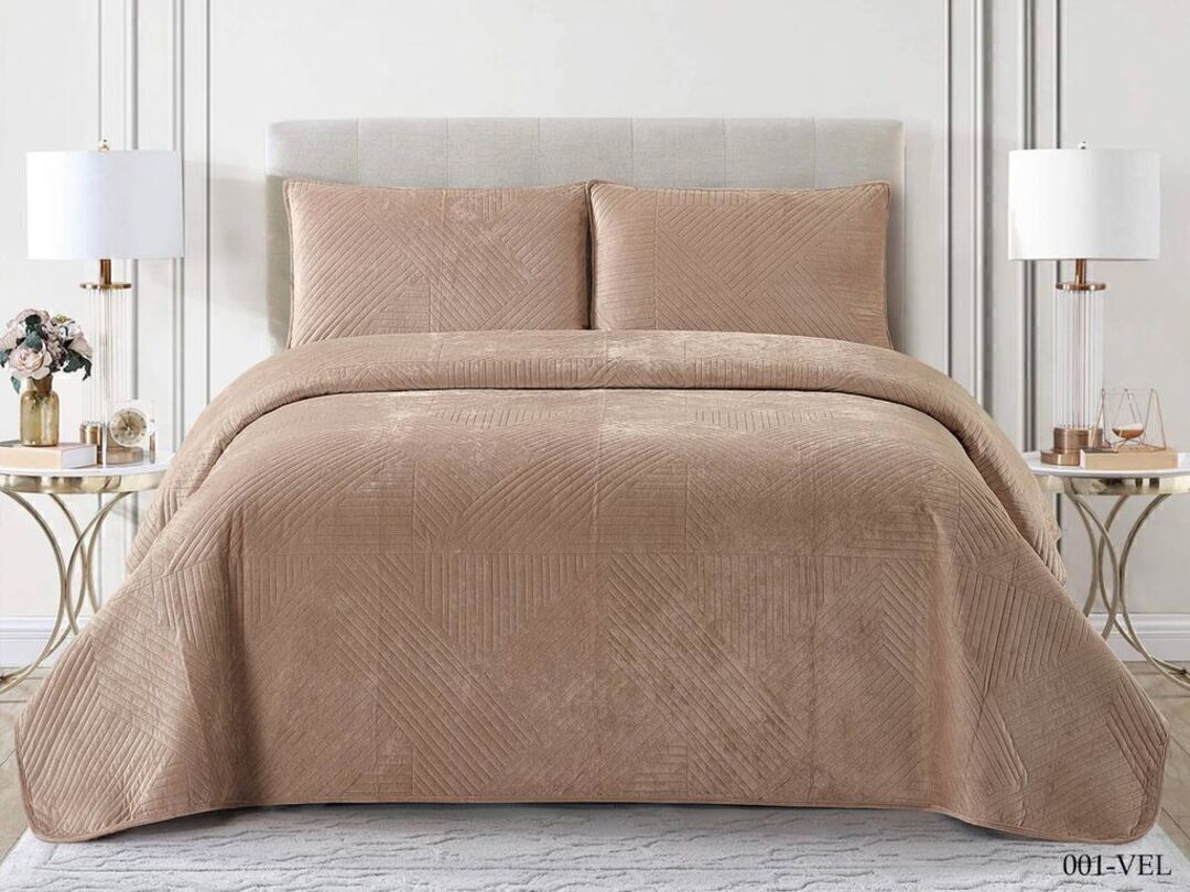 Покрывало велюровое Velluto  с наволочками -2шт Клео, VEL-001, бежевый