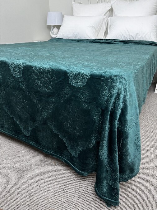 Плед однотонный жаккард Элит Реноме, 100 вензель изумруд