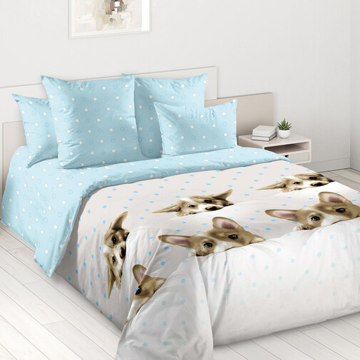 КПБ 2сп перкаль с европростыней Белиссимо<Веселые друзья 1 Голубой> 