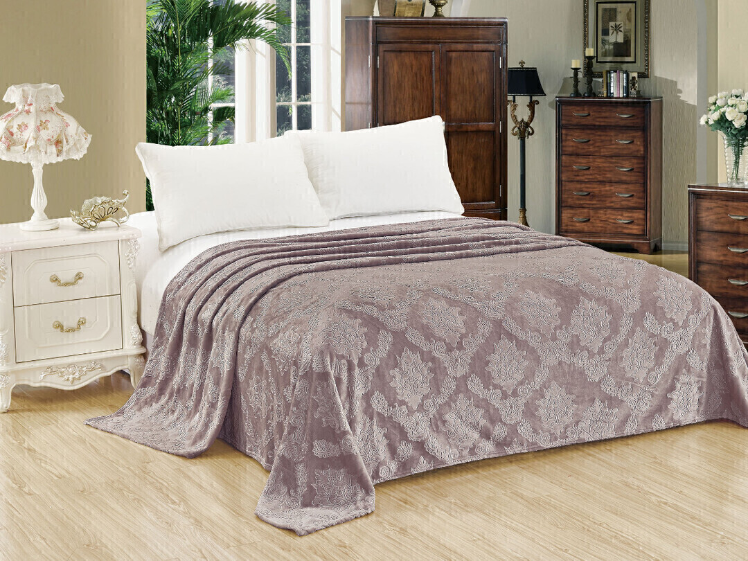 Плед однотонный жаккард Элит Реноме, 096 вензель серо-розовый