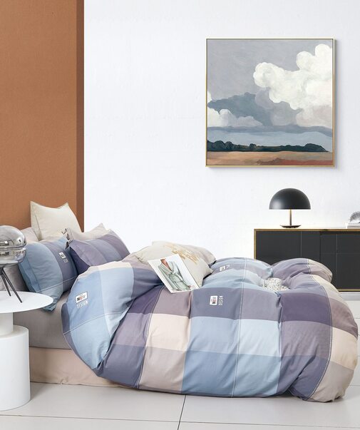 КПБ сатин Темно-синяя коллекция с увеличенной простыней Реноме<ПП 7445>