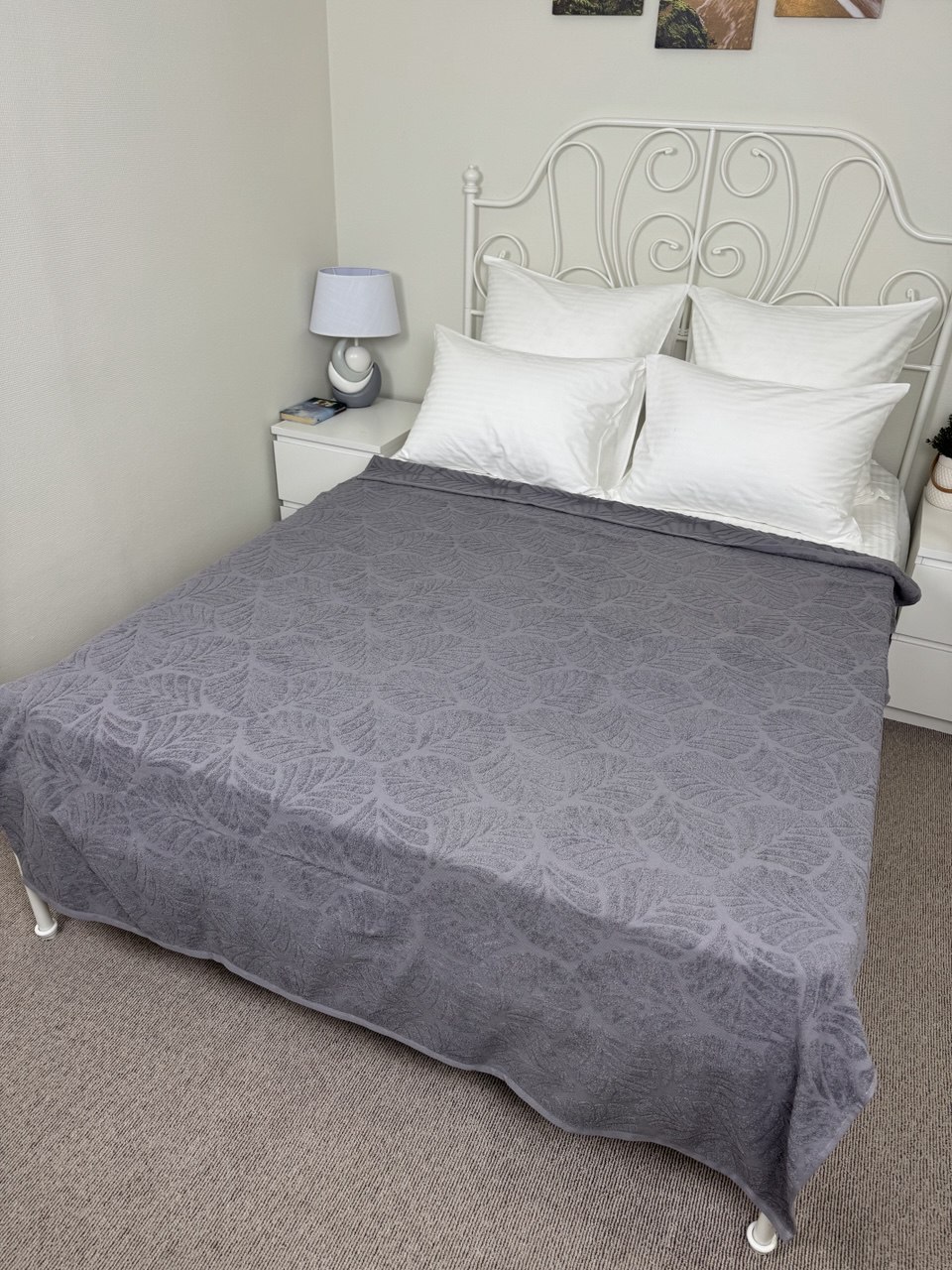 Покрывало махровое жаккардовое Пальма Узбекистан, серый