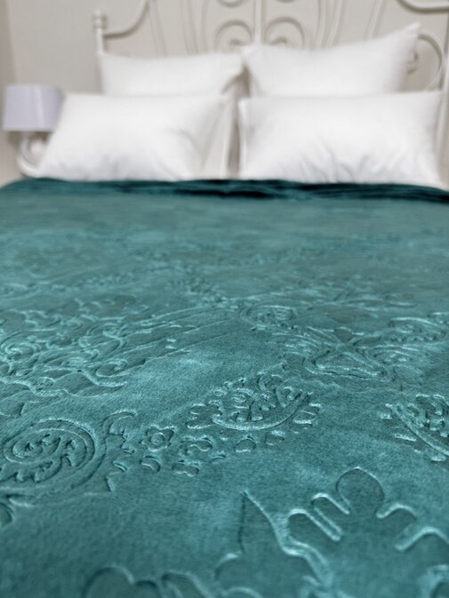 Плед однотонный жаккард Элит Реноме, 100 вензель изумруд