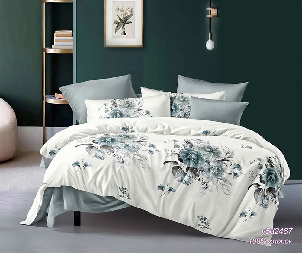 КПБ  поплин Оливковая коллекция с простыней на резинке (160*200*25) Реноме<УУ 2487> 