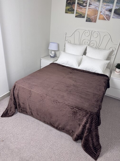 Плед однотонный жаккард в пакете Реноме, 004 орризонте шоколад