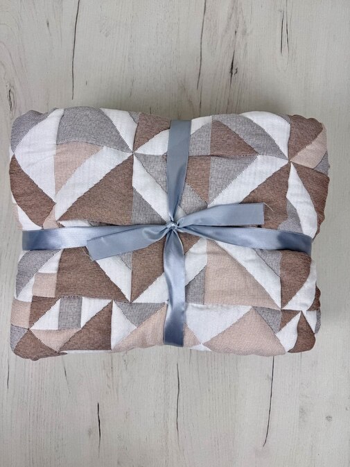 Покрывало жаккардовое Элит Влади, Листья, белый-бежевый-зеленый