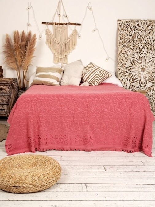 Покрывало махровое Камелия с бахромой Сафия Хоум, 3012, коралловый