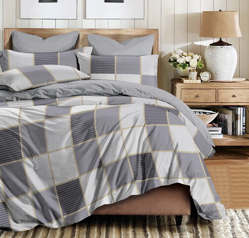 КПБ  сатин Темно-синяя коллекция с простыней на резинке (160*200*25) Стандарт Реноме<St-2555> 