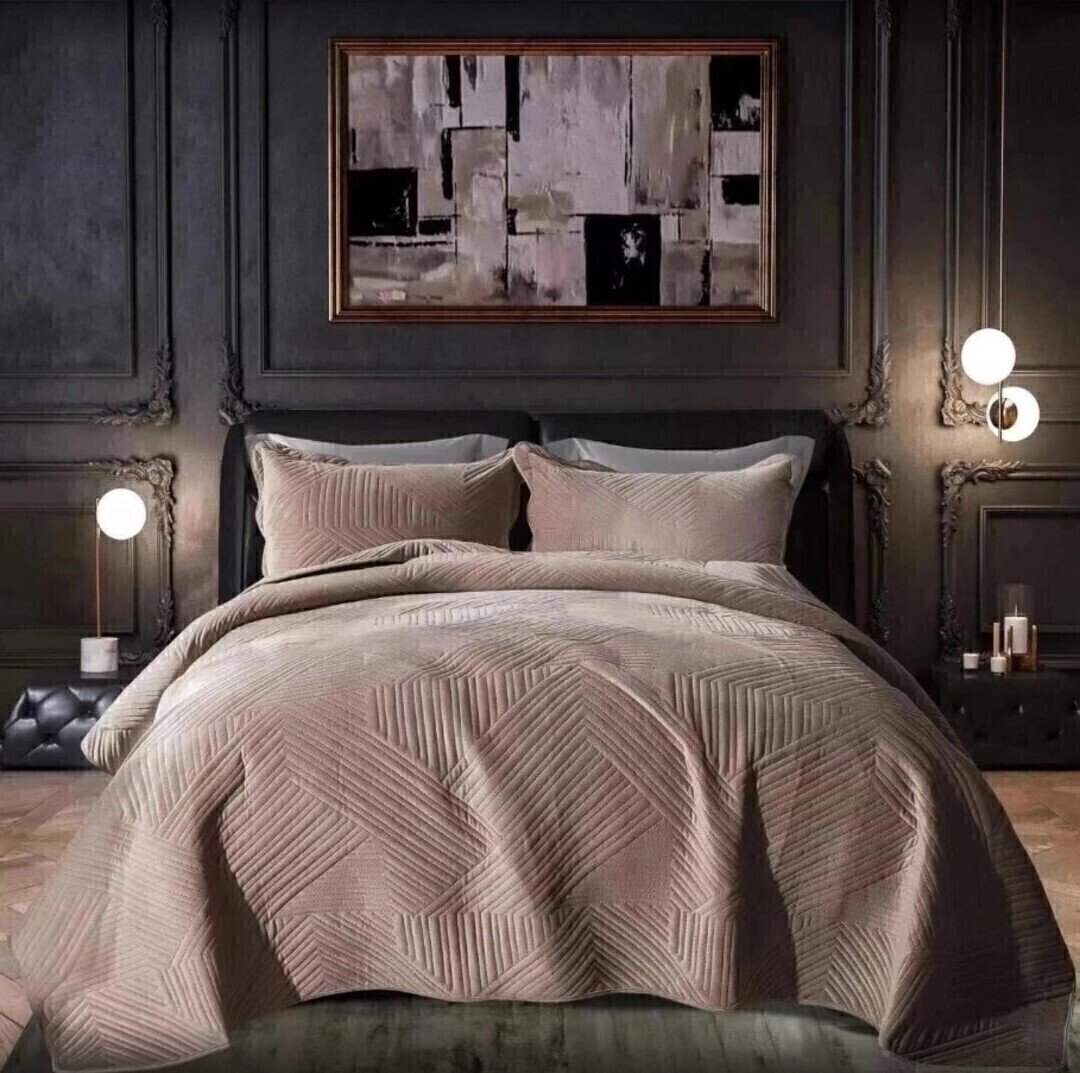 Покрывало велюровое с наволочками -2шт геометрия СД