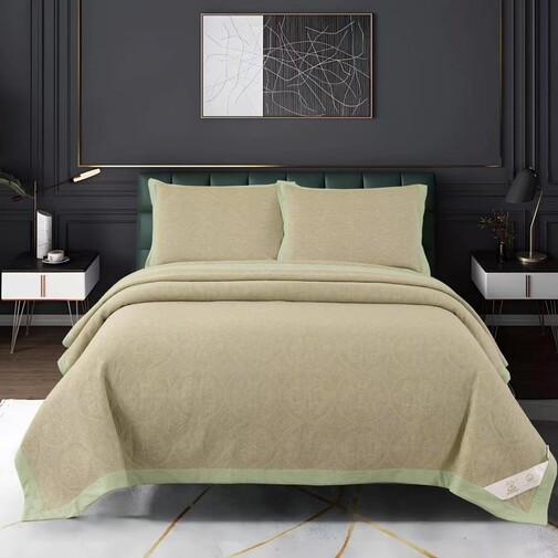 Покрывало муслиновое с наволочками -2шт Ретро-Уют, KLCG-021, оливковый