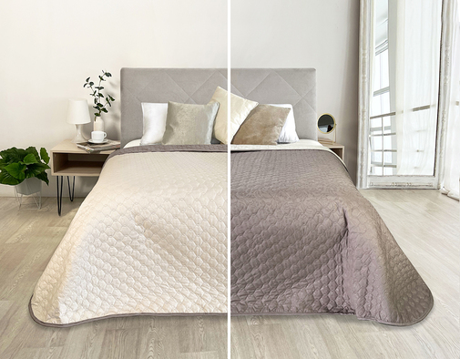 Покрывало окантованное микрофибра Viola, ПМ-102, крем/кофе