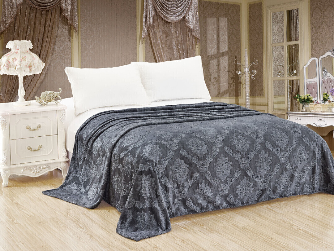 Плед однотонный жаккард в пакете Реноме, 098 вензель серый