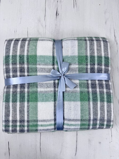 Плед Метро с бахромой Влади, белый-серый-зеленый, CANNY