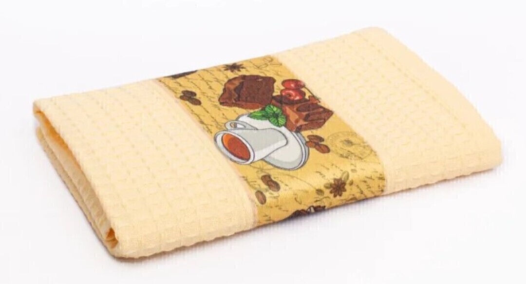 Полотенце вафельное Coffee фотопечать Сафия Хоум, 3013 желтый