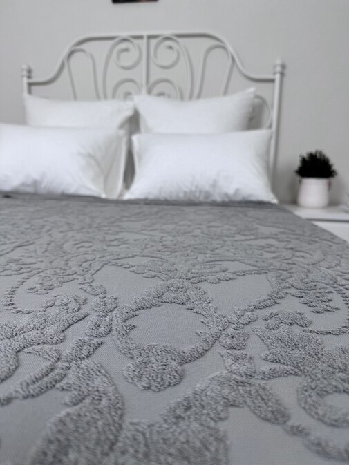 Покрывало махровое 22..421 7Я, 2208421, серо-зеленый