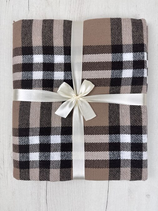 Плед Элис с бахромой Влади, белый-бежевый-коричневый, В5