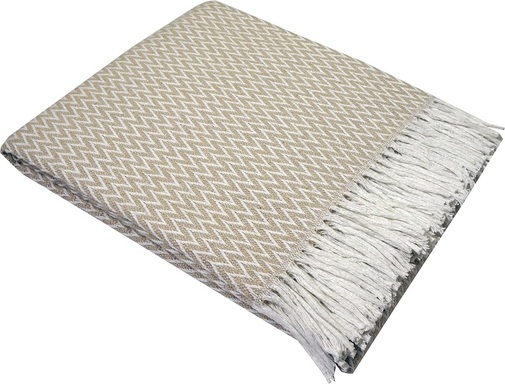 Плед Валенсия с бахромой Влади, белый/ песочный, ANTONIO