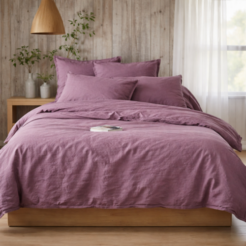 КПБ  теплый лен с простыней на резинке (160*200*30) Koenigson<17-1610 Hallon>