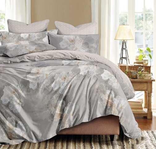 КПБ  сатин Темно-синяя коллекция с простыней на резинке (160*200*25) Стандарт Реноме<St-2557> 