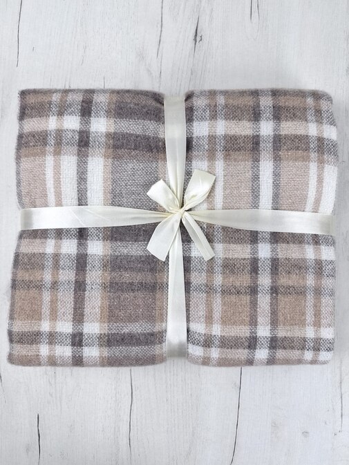 Плед Метро с бахромой Влади, белый-бежевый-коричневый, BOON