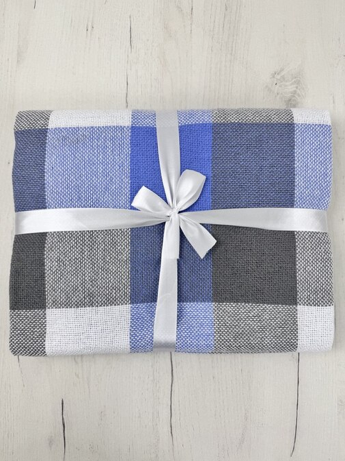 Плед Пикник с бахромой Влади, белый-синий-серый, 9050069