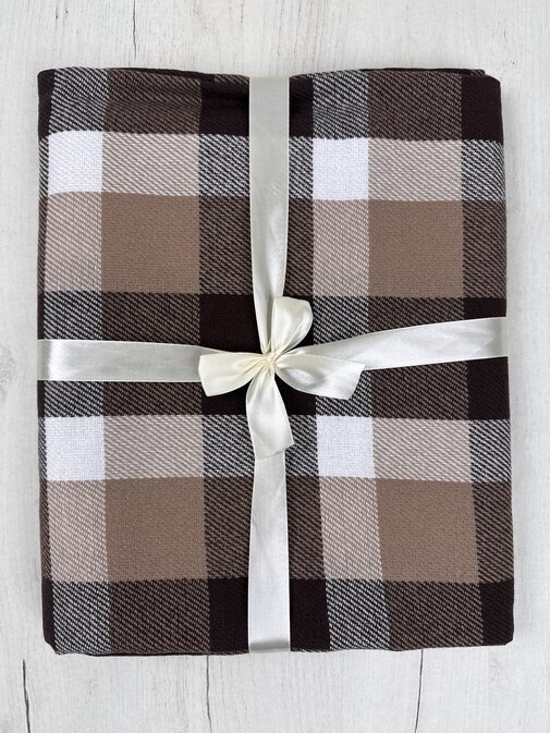 Плед Элис с бахромой Влади, белый-бежевый-коричневый, В4