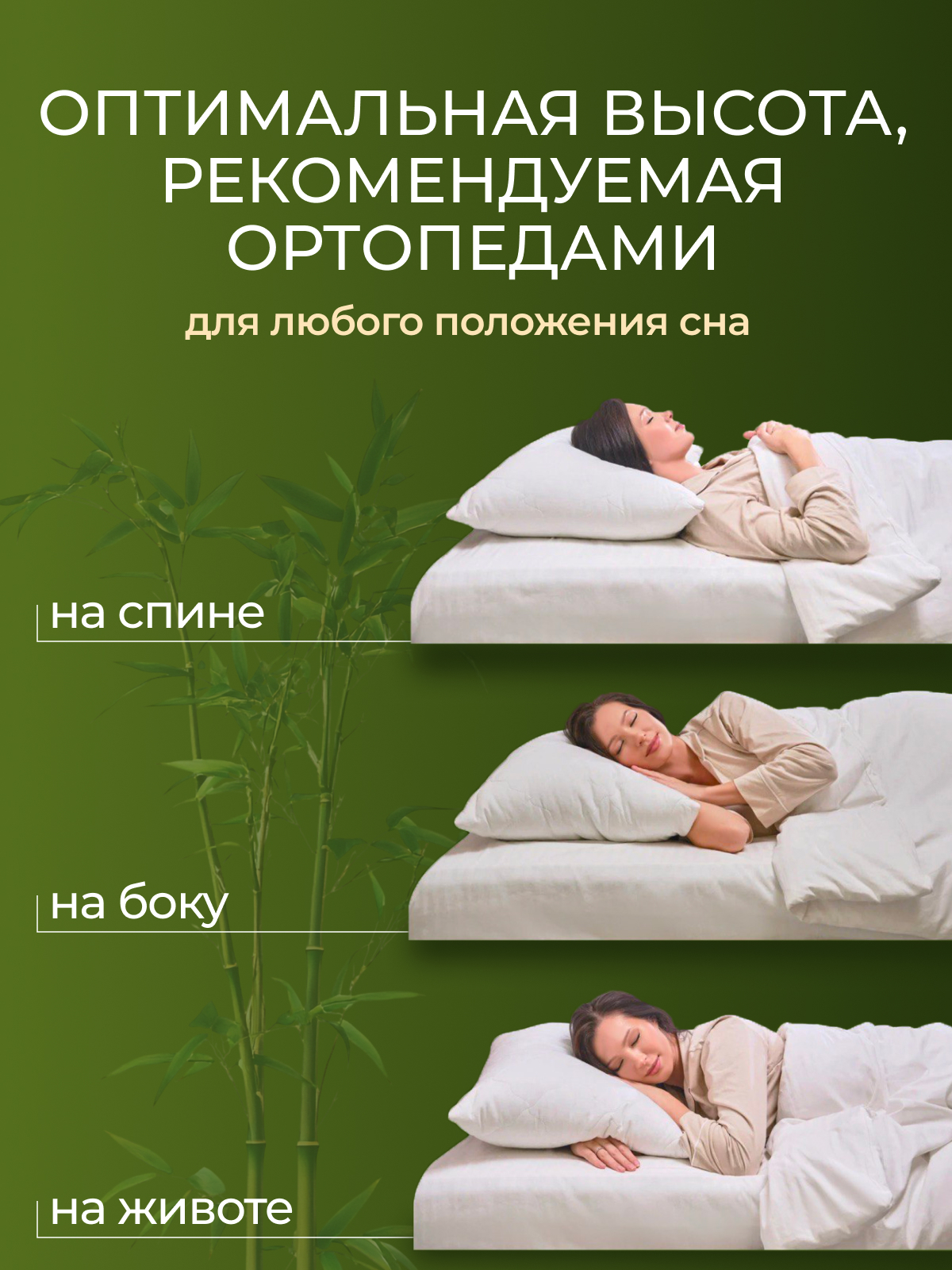 Подушка бамбук, х/ф тк поплин ДВОЙНОЙ ЧЕХОЛ Реноме