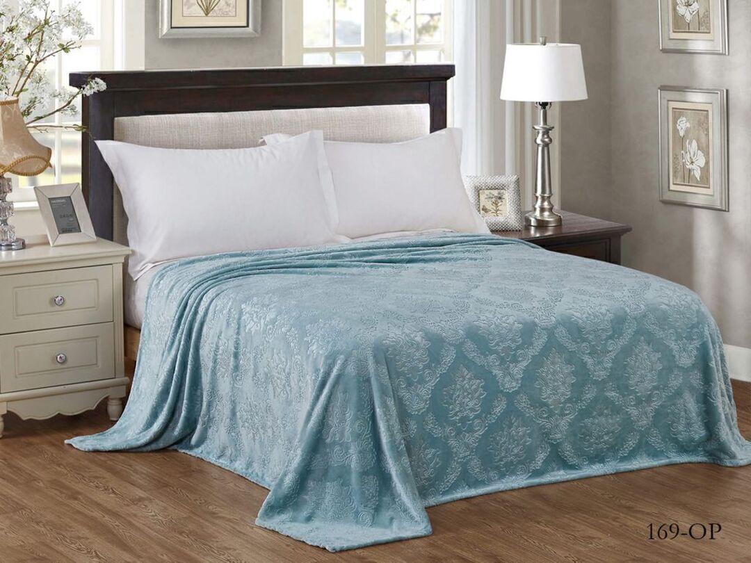 Плед однотонный жаккард в пакете Реноме, 169 вензель бирюза