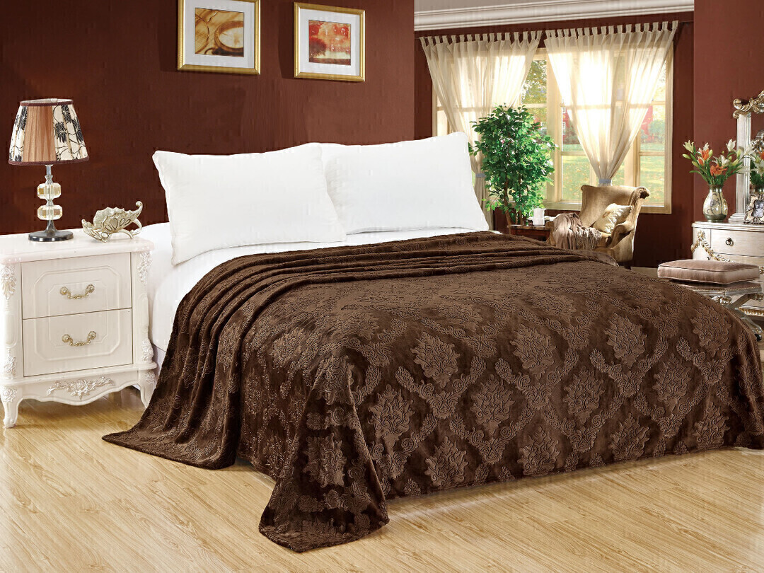 Плед однотонный жаккард Элит Реноме, 072 вензель темно-коричневый