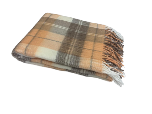 Плед Эльф с бахромой Влади, белый-коралловый-св.коричневый, NOAH