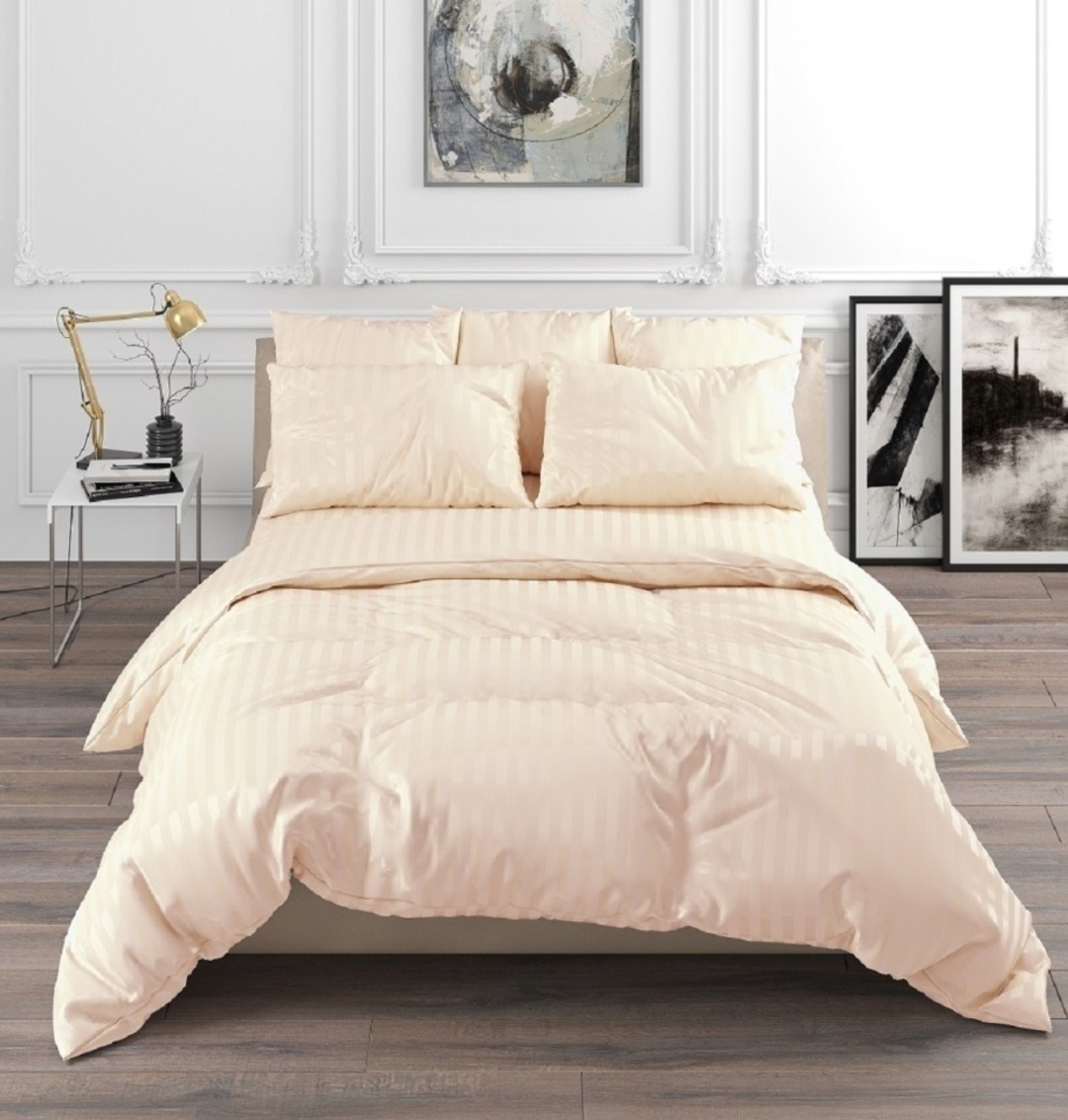 КПБ  страйп-сатин 4 наволочки Viola<СС-024 бежевый Скидка Акция26>