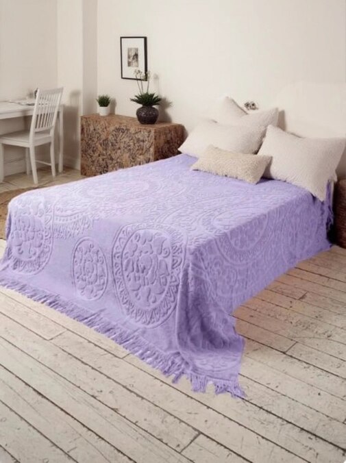 Покрывало махровое Узелочки  с бахромой Сафия Хоум, фиолетовый