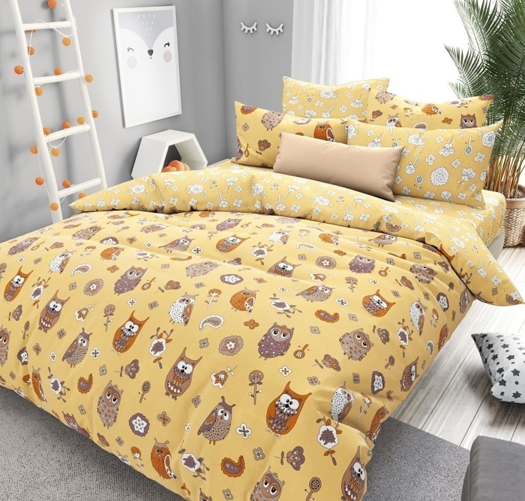 КПБ детский  поплин Люксор<Совята желтый Скидка Акция16>