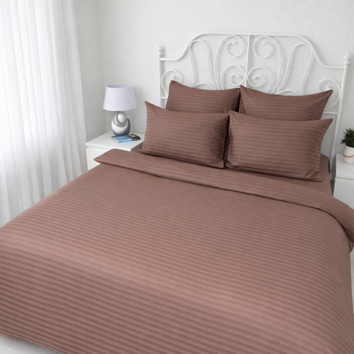 КПБ  страйп-сатин однотонный  Графитовая коллекция Реноме<Ss-002 Горький шоколад> 