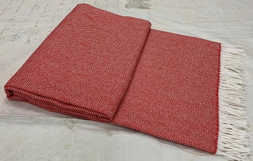 Плед Милан с бахромой Влади, белый-красный, В17