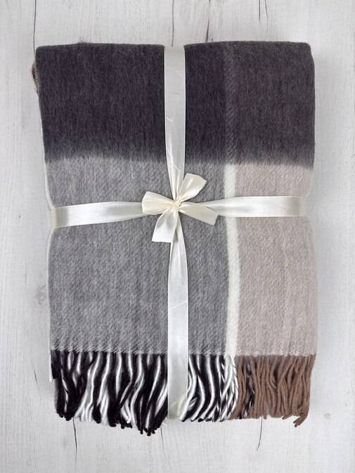 Плед Эльф с бахромой Влади, белый-бежевый-коричневый, LIAM