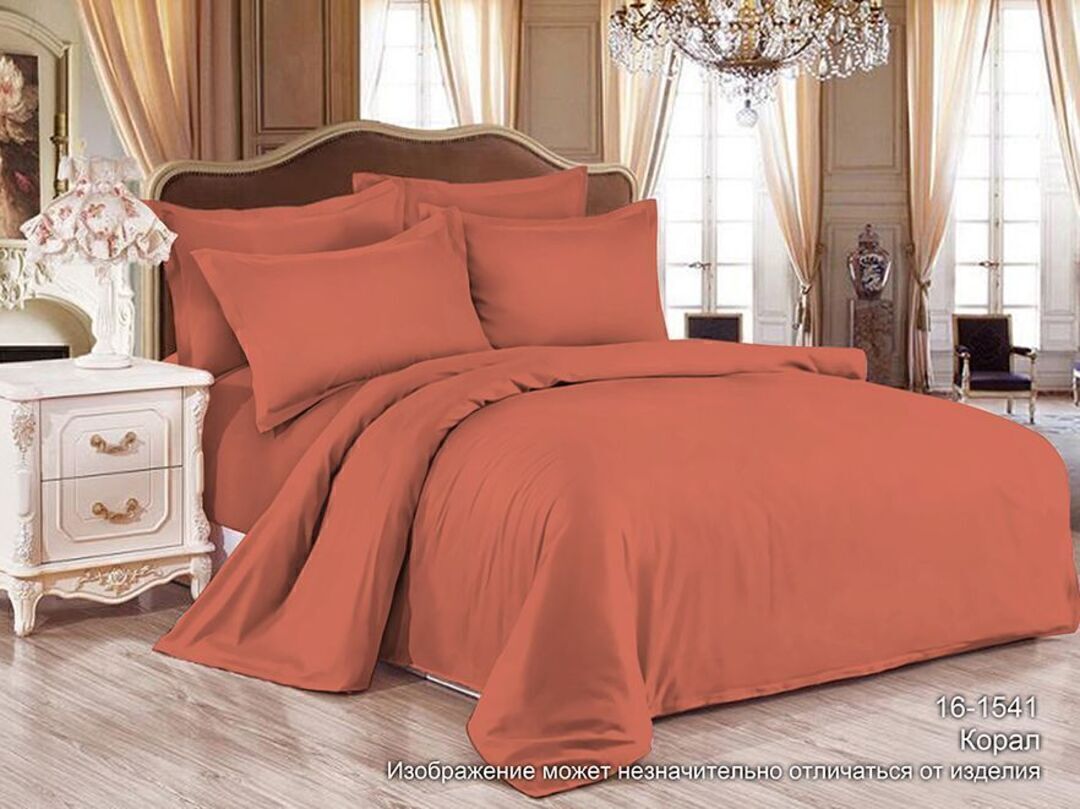 КПБ  сатин однотонный Люксор<16-1541 TPX Коралл Скидка >