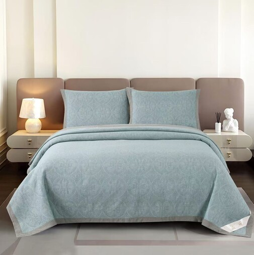 Покрывало муслиновое с наволочками -2шт Ретро-Уют, KLCG-018, голубой