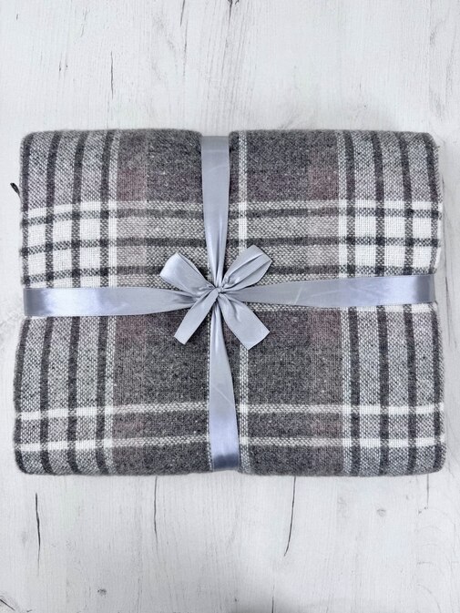 Плед Метро с бахромой Влади, белый-т.серый-коричневый, CANNY