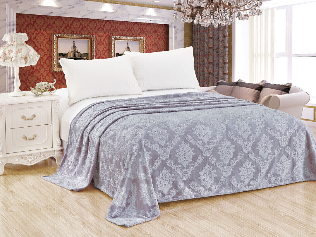 Плед однотонный жаккард в пакете Реноме, 099 вензель светло-серый