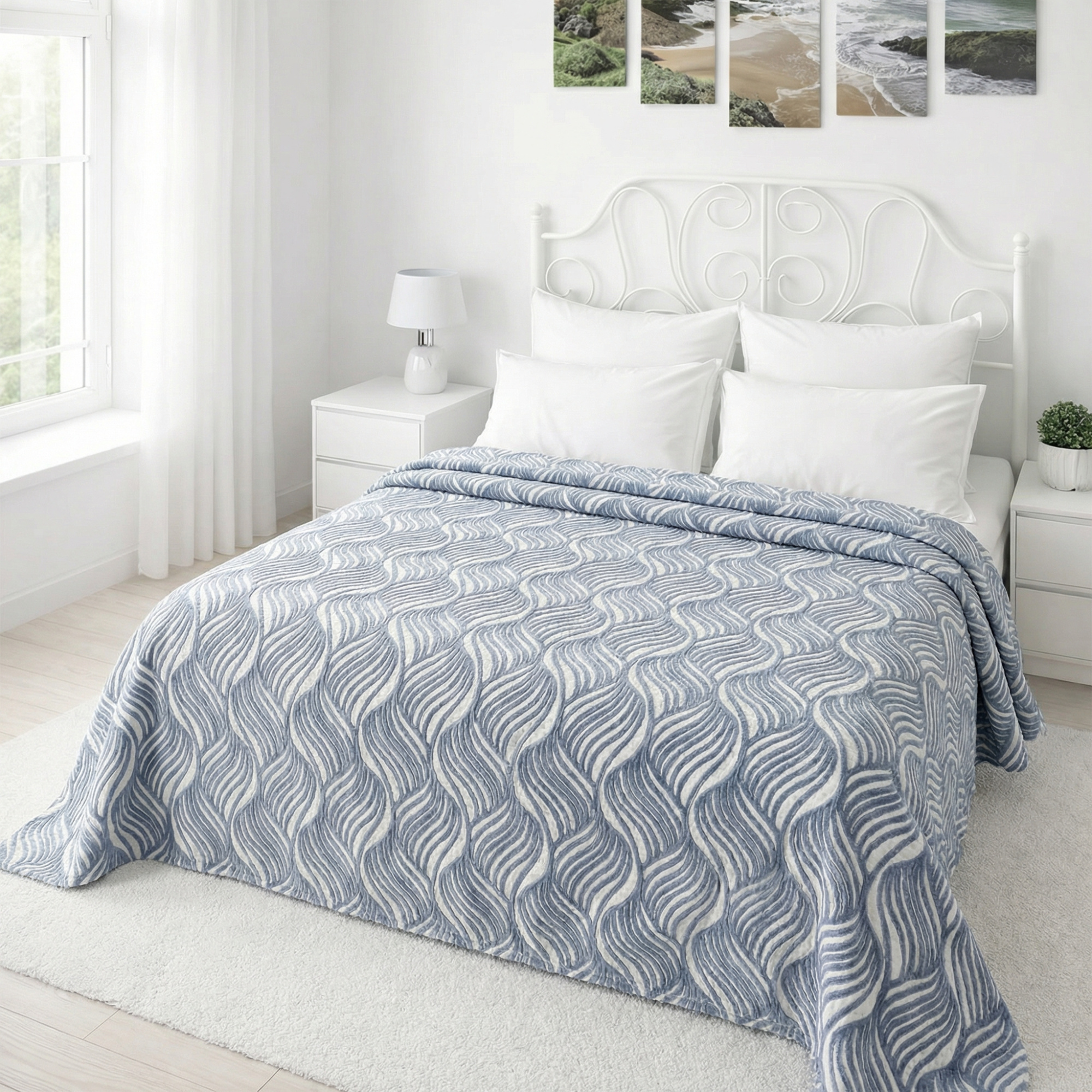 Покрывало хлопковое 30..672 7Я, 3010672, синий